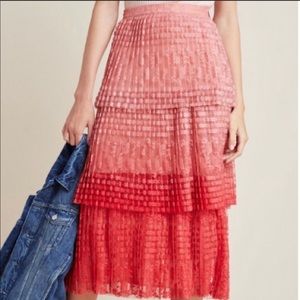 Anthropologie Pink ombré tiered skirt